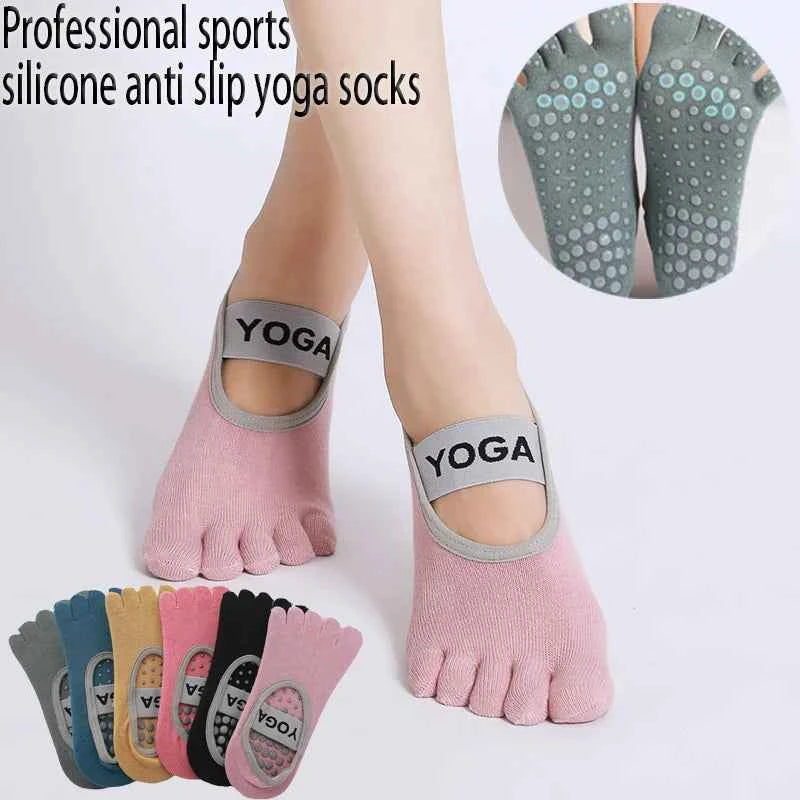 Yoga socks, anti slip socks, professional women's five finger solid color socks, fitness sports Pilates socks, toe socks