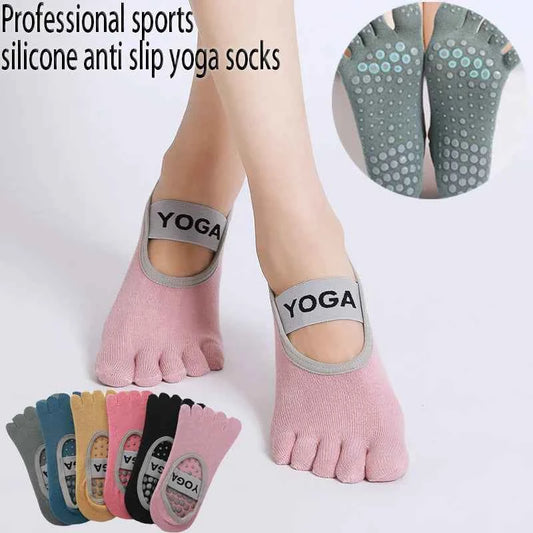 Yoga socks, anti slip socks, professional women's five finger solid color socks, fitness sports Pilates socks, toe socks