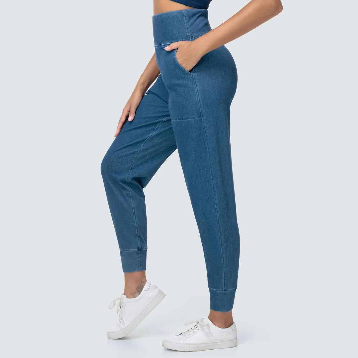 Women's High-Waist Denim Joggers | Stretchy Tapered Jeggings with Pockets