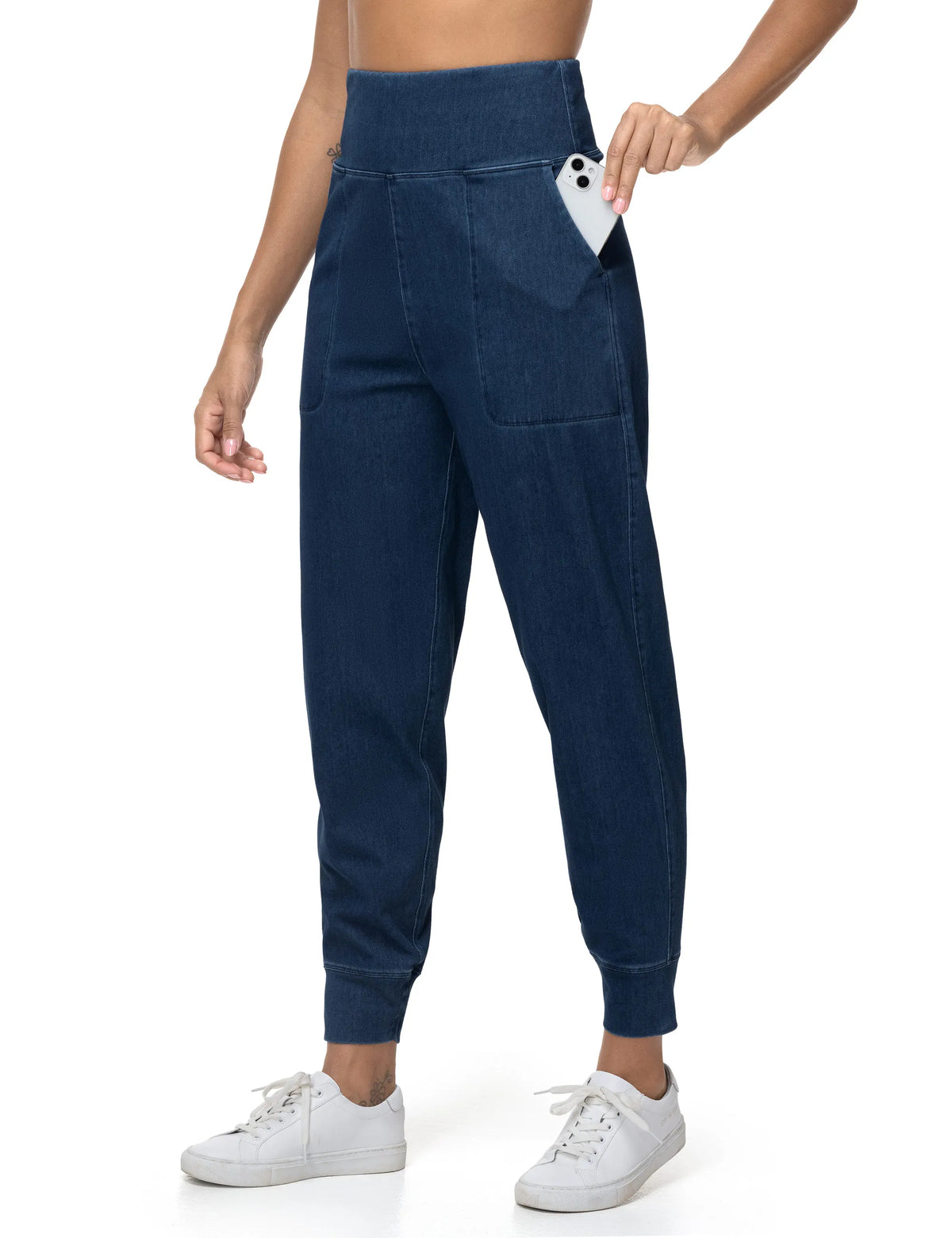 Women's High-Waist Denim Joggers | Stretchy Tapered Jeggings with Pockets