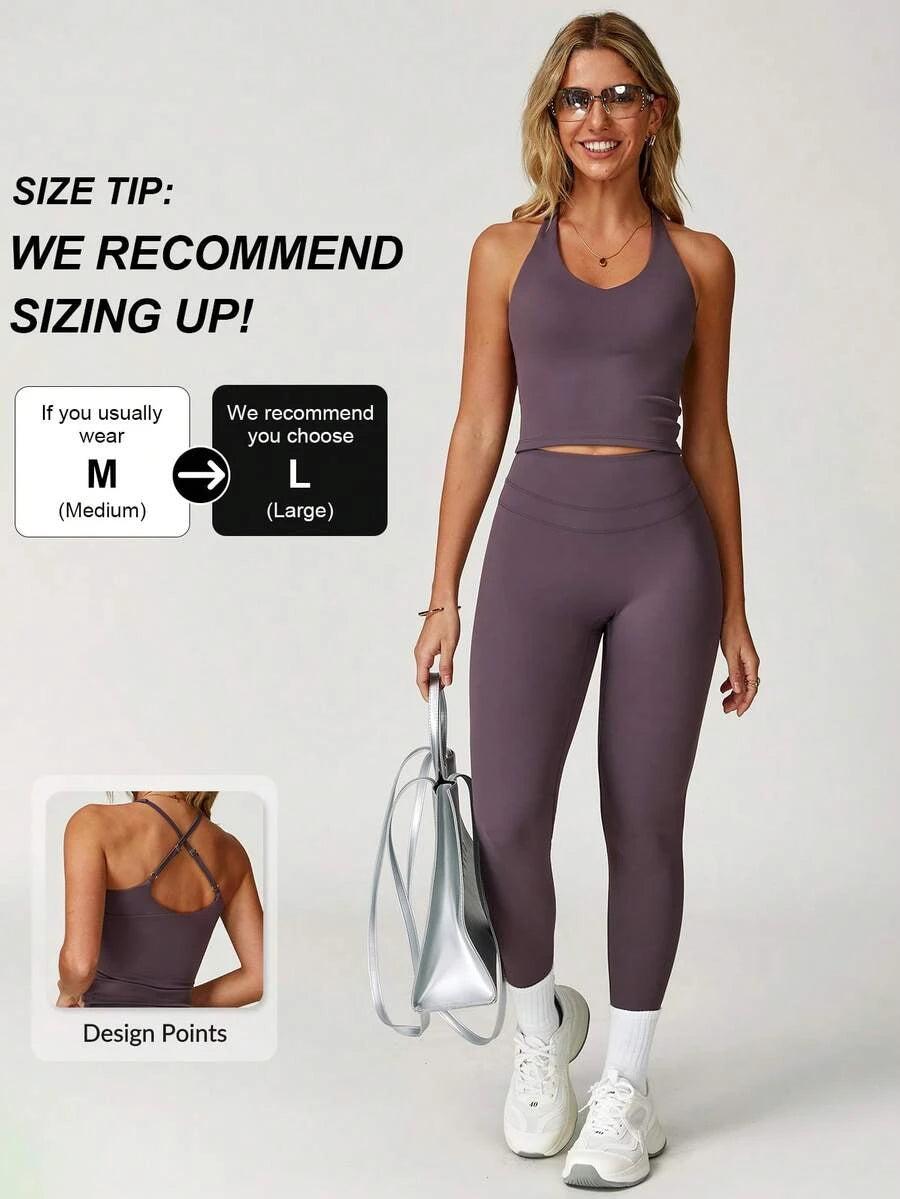 Women's 2-Piece Yoga Set – Seamless Crop Tank & High-Waist Leggings | Gym & Activewear