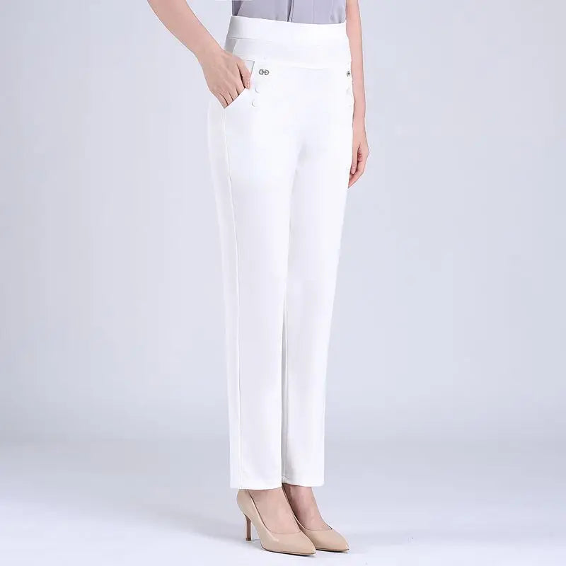 2024 Women Spring Summer Women New Middle-aged Thin Pants Female Elastic Waist Casual Pant Ladies Long Straight Trousers Y781