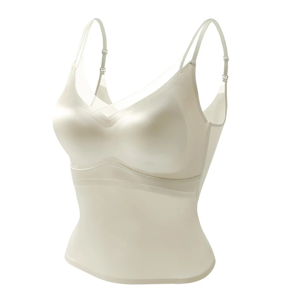 Satin V-Neck Camisole with Built-In Bra | Backless Sleeveless Tank Top
