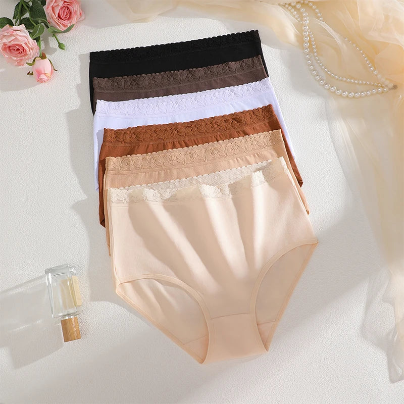 Women's Cotton Briefs 6-Pack | Mid-Rise Lace Trim Underwear S–3XL