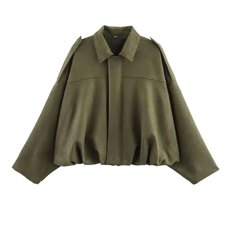 Women's Bomber Jackets Coats Fashion Turn-down Collar Long Sleeve Loose Coats Vintage Female Outerwear Chic Tops