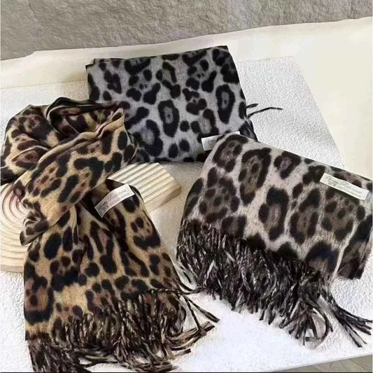 Design Leopard Scarf Winter Warm Pashmina Shawl Luxury Cashmere Wraps Fashion Women Long Blankets Scarves Fringes