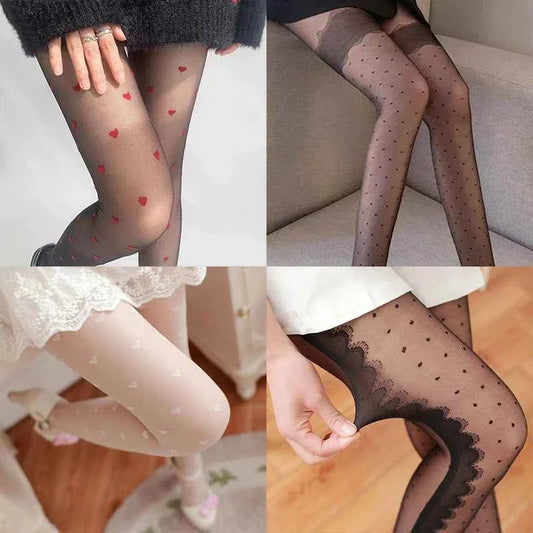 Sexy Tights Classic Polka Dot Printed Silk Stockings Thin Vintage Faux Tattoo Sheer Pantyhose Female Elastic Hosiery Leggings