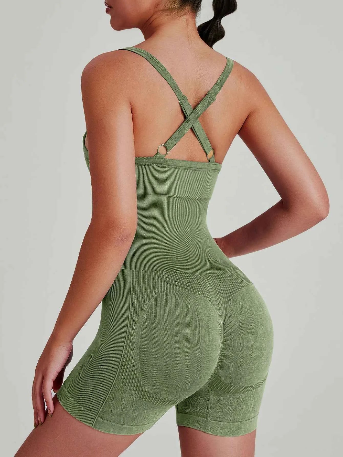 Seamless Yoga Bodysuit — High Waist 4-Way Stretch Jumpsuit
