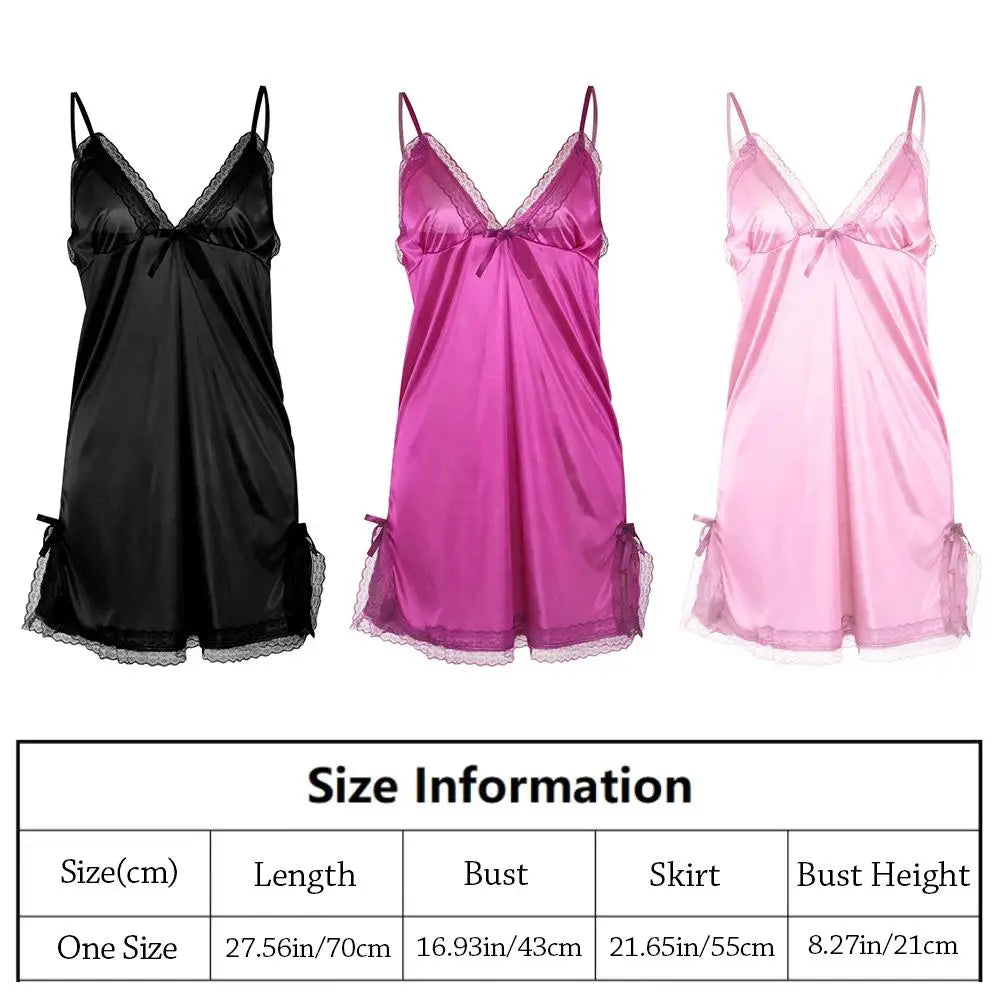 Cute Lace Silk Nightgown — Bowknot Camisole Lingerie for Women