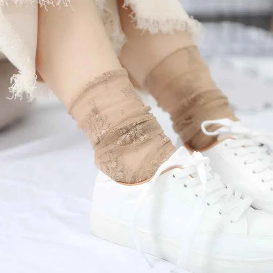 Sexy Lace Mesh Fishnet Socks Mixed Fiber Transparent Stretch Elasticity Ankle Net Yarn Thin Women Cool Socks 1pair=2pcs SLU07