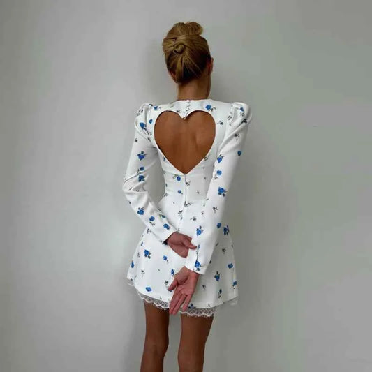 Chic Feminine Dress Floral Print Glamorous Vintage Lace Women Dresses Soft Elegant Stylish Sweet Date Casual Outfits