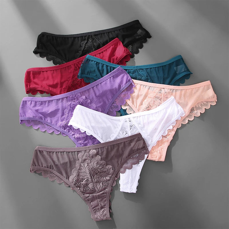 Women's Lace Thong Panties Set – 10 Pcs Sheer Mesh Floral G-String Underwear (S–XL)