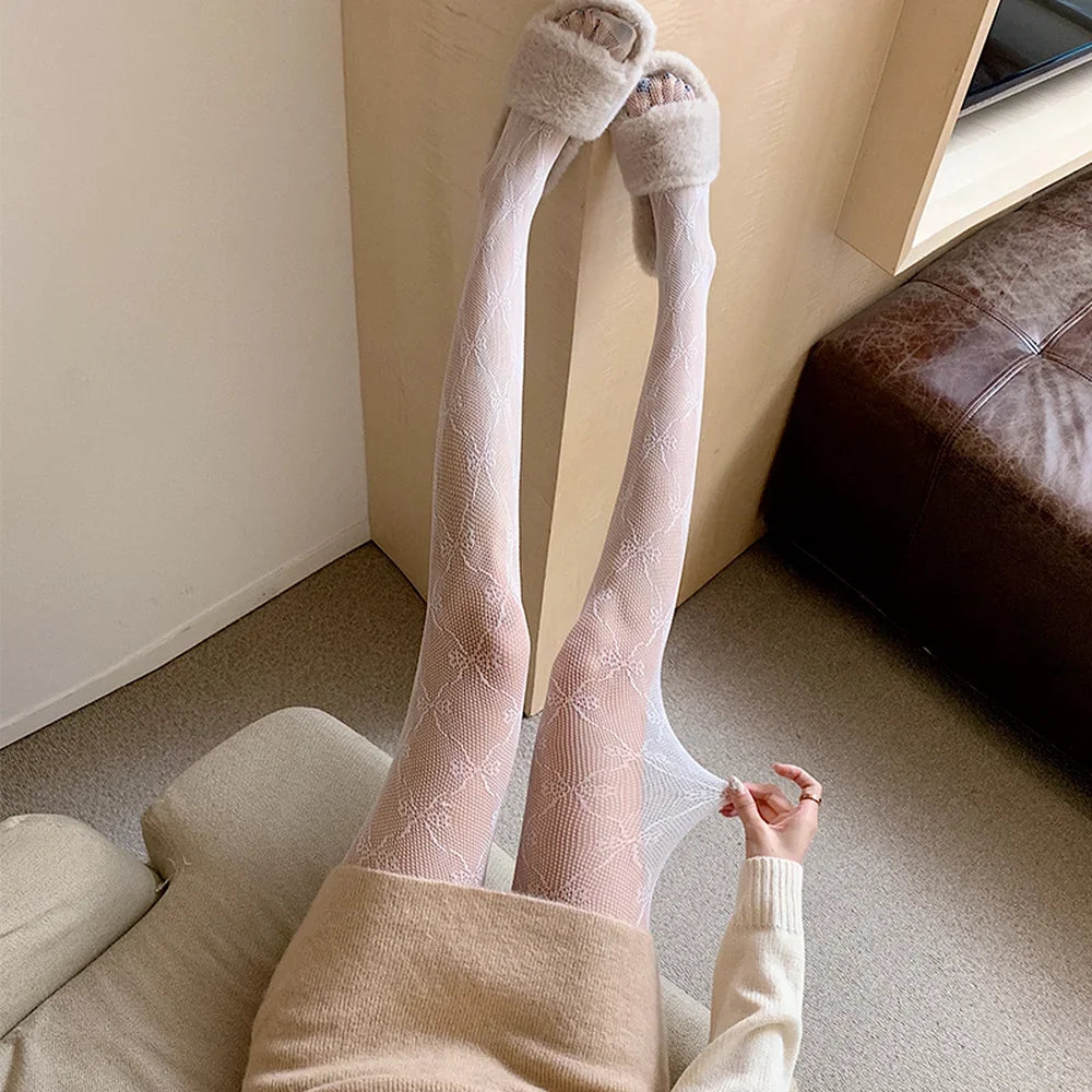 Punk Fishnet Pantyhose — Lace Mesh Thigh High Tights & Body Stockings