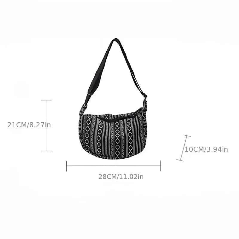 Women's Tribal Stripe Crossbody Bag – Boho Canvas Shoulder Bag with Zipper & Interior Pocket