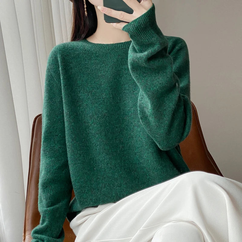 Women Cashmere Sweater 100% Merino Wool Pullover Autumn Winter O-Neck Jumper Basic Casual Knitwear Tops Solid Color Clothing