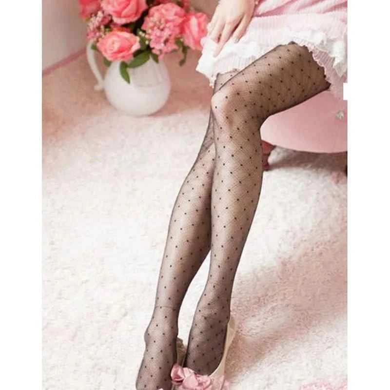 Sexy Tights Classic Polka Dot Printed Silk Stockings Thin Vintage Faux Tattoo Sheer Pantyhose Female Elastic Hosiery Leggings