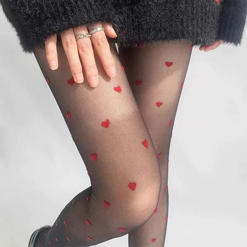 Sexy Tights Classic Polka Dot Printed Silk Stockings Thin Vintage Faux Tattoo Sheer Pantyhose Female Elastic Hosiery Leggings