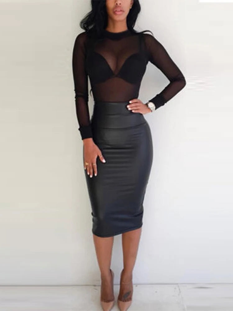 Women's Sheer Mesh Turtleneck Top – Long Sleeve Lace Detail
