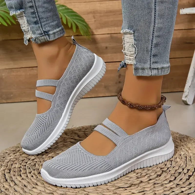 Women's Breathable Knit Mary Jane Sneakers | Slip-On Lightweight Flats