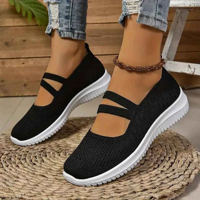 Women's Breathable Knit Mary Jane Sneakers | Slip-On Lightweight Flats