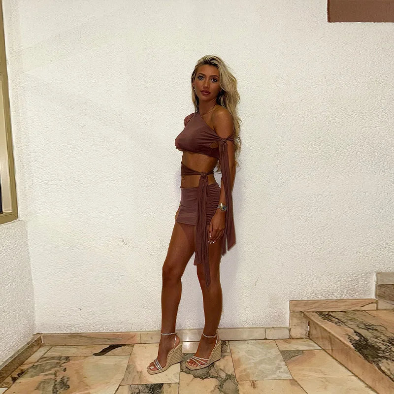 Lace-Up Hollow Mini Dress — Sexy Beach Vacation Cropped Dress