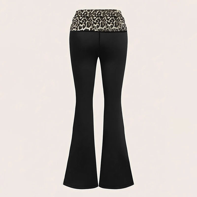 Fashion Leopard Patchwork Flared Leggings Women American Casual Sports Tights Woman Spring Autumn Thin Breathable Wide Leg Pants