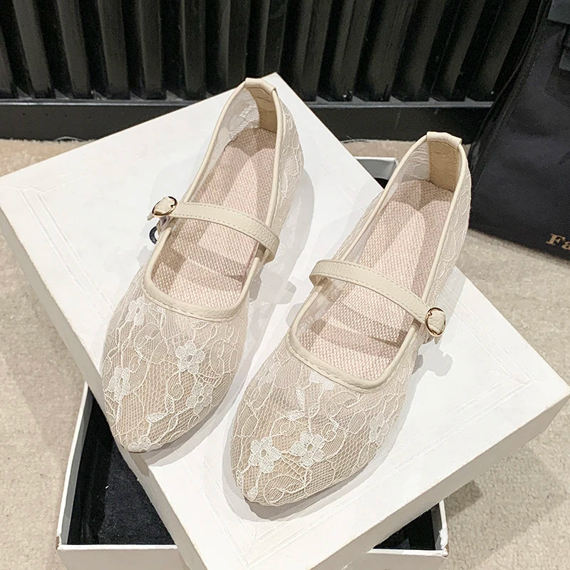 Women's Bow Ballet Flats — Sweet Hollow Slip-On Pointed Toe Shoes for Summer