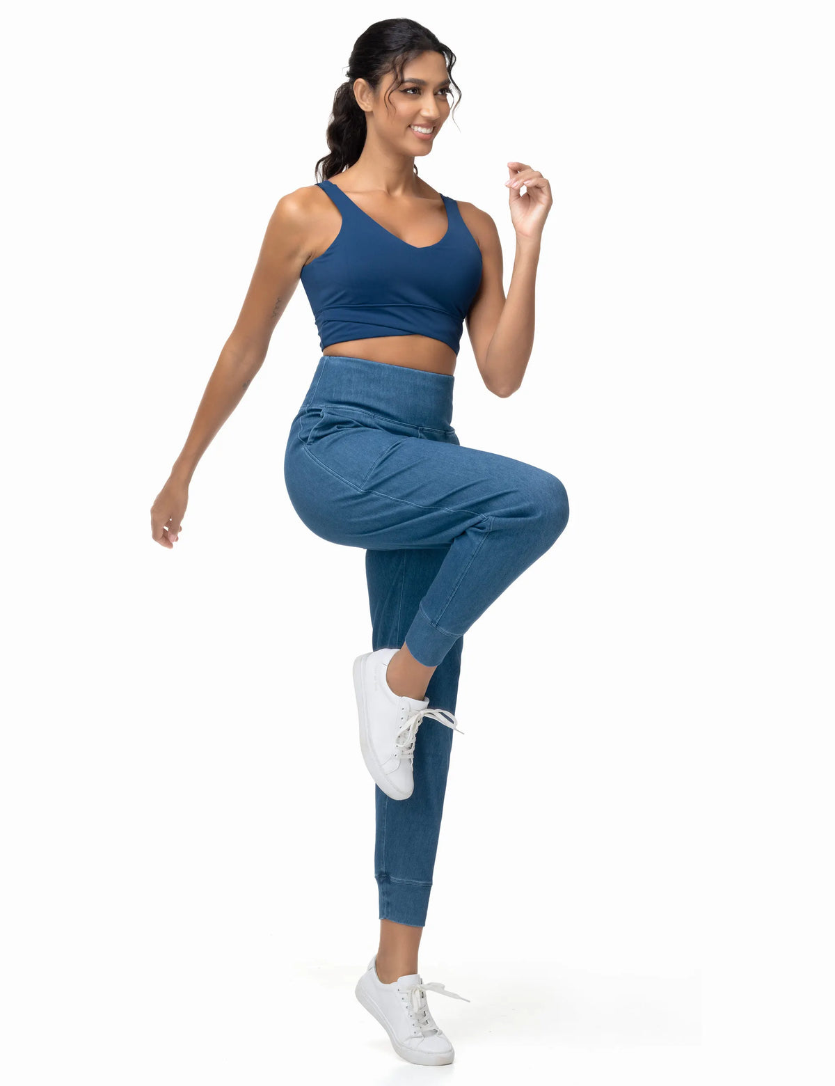 Women's High-Waist Denim Joggers | Stretchy Tapered Jeggings with Pockets