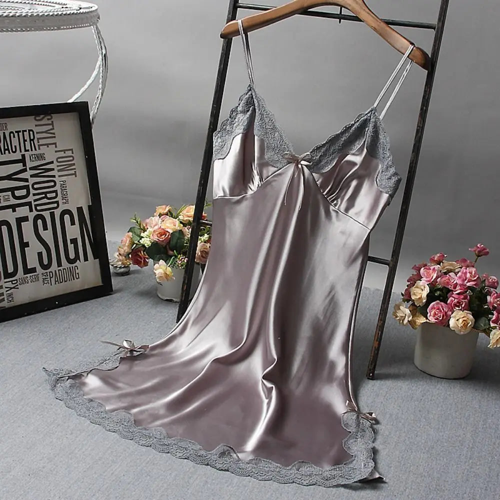 Cute Lace Silk Nightgown — Bowknot Camisole Lingerie for Women