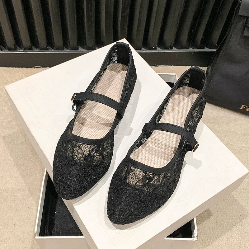 Women's Bow Ballet Flats — Sweet Hollow Slip-On Pointed Toe Shoes for Summer