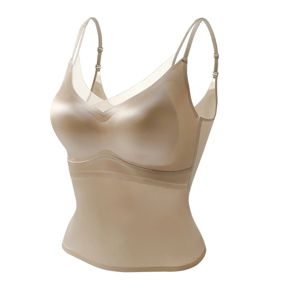 Satin V-Neck Camisole with Built-In Bra | Backless Sleeveless Tank Top