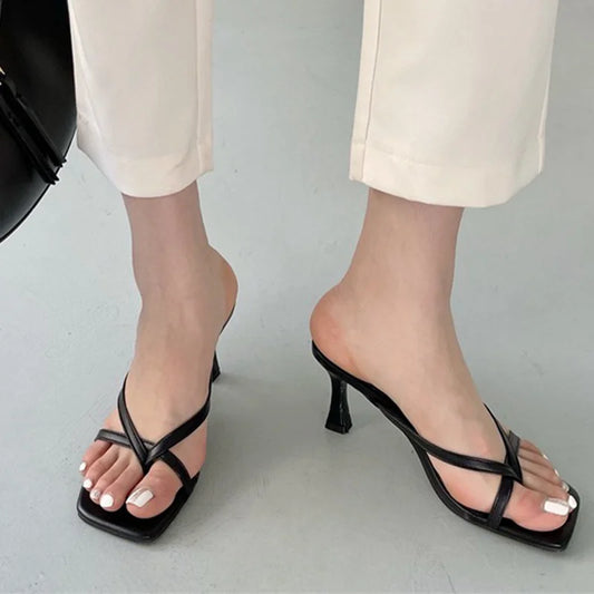 Heeled Sandal Slippers — Clip Toe Luxury Party Slides for Women