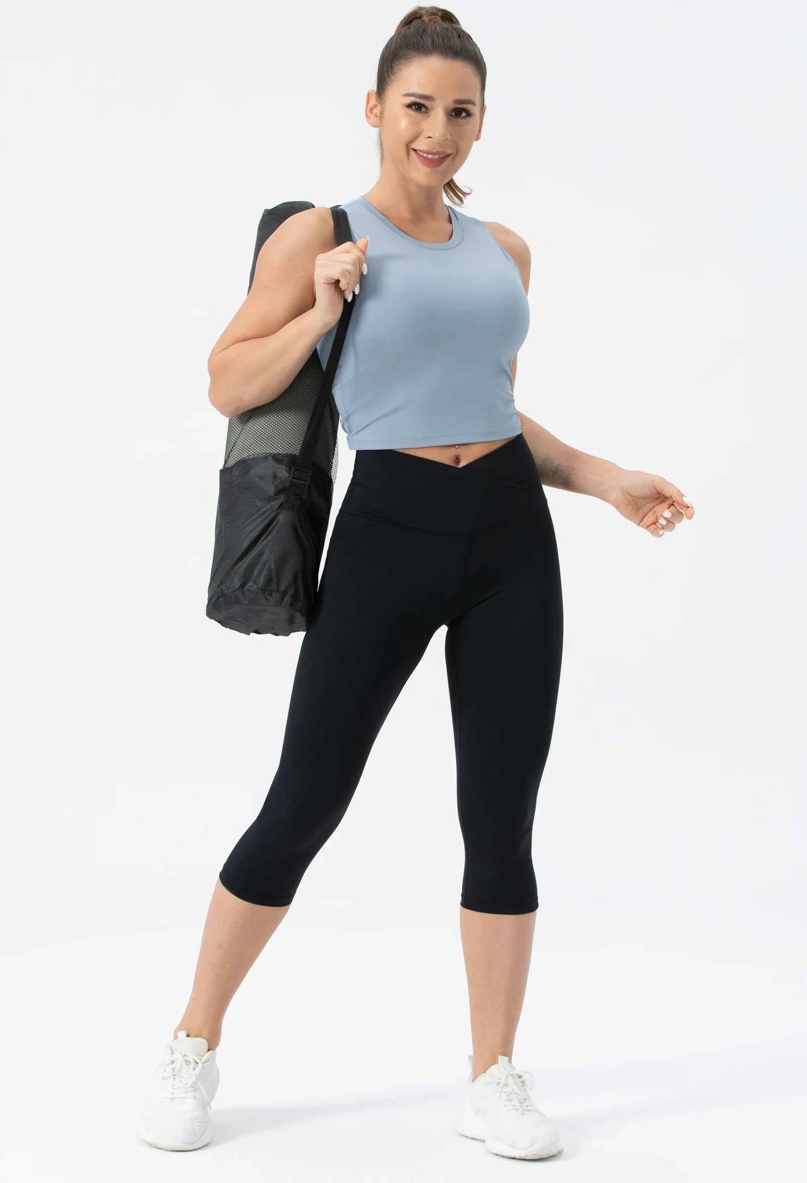 THE GYM PEOPLE Women's V-Cross High-Waist Yoga Capri Leggings – Tummy Control Workout Pants