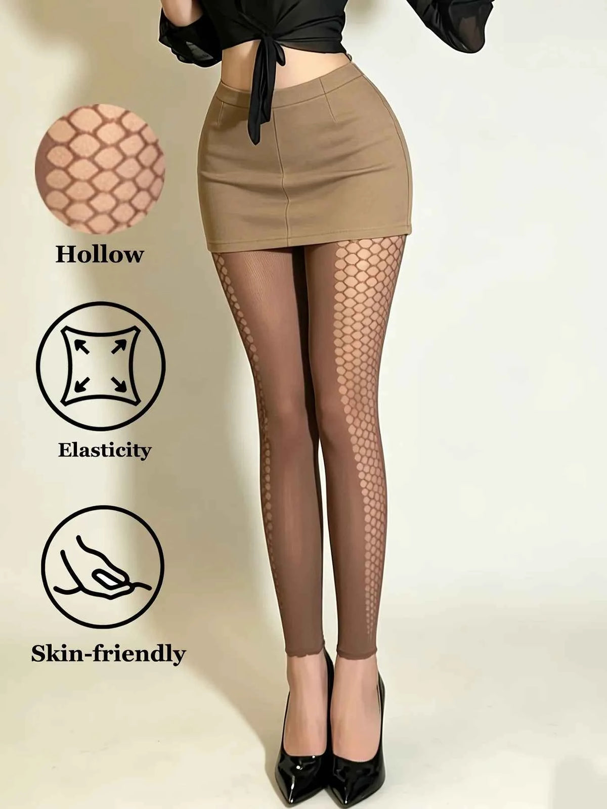 Women's Side Hollow Fishnet Tights – Ankle-Length Sheer Mesh Pantyhose