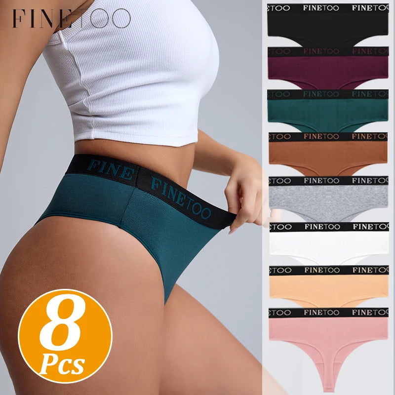 Finetoo 8-Pack Women's Cotton Thong Underwear | High-Rise G-String Panties Set S–2XL