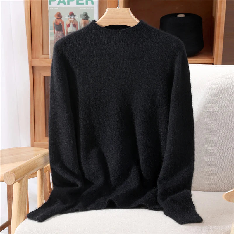 Autumn Winter New Mink Cashmere Sweater Women's Half-Height Color Matching Knitted Pullover Casual Padded Wool Bottoming Coat