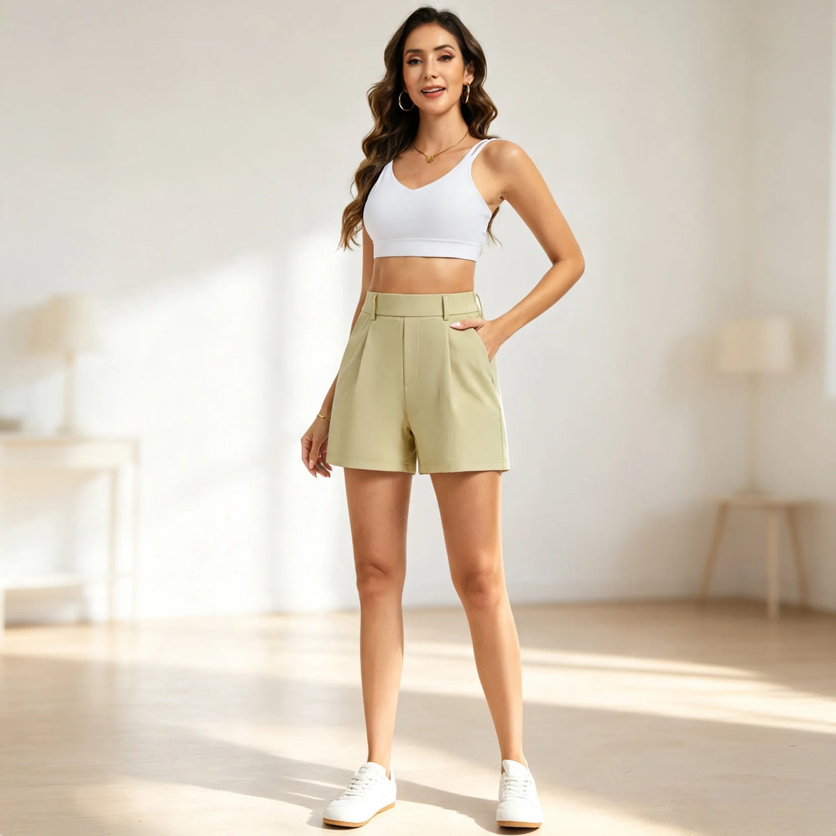 The Gym People Women's Dressy Shorts with Pockets | Elastic Waist Lounge & Work Shorts