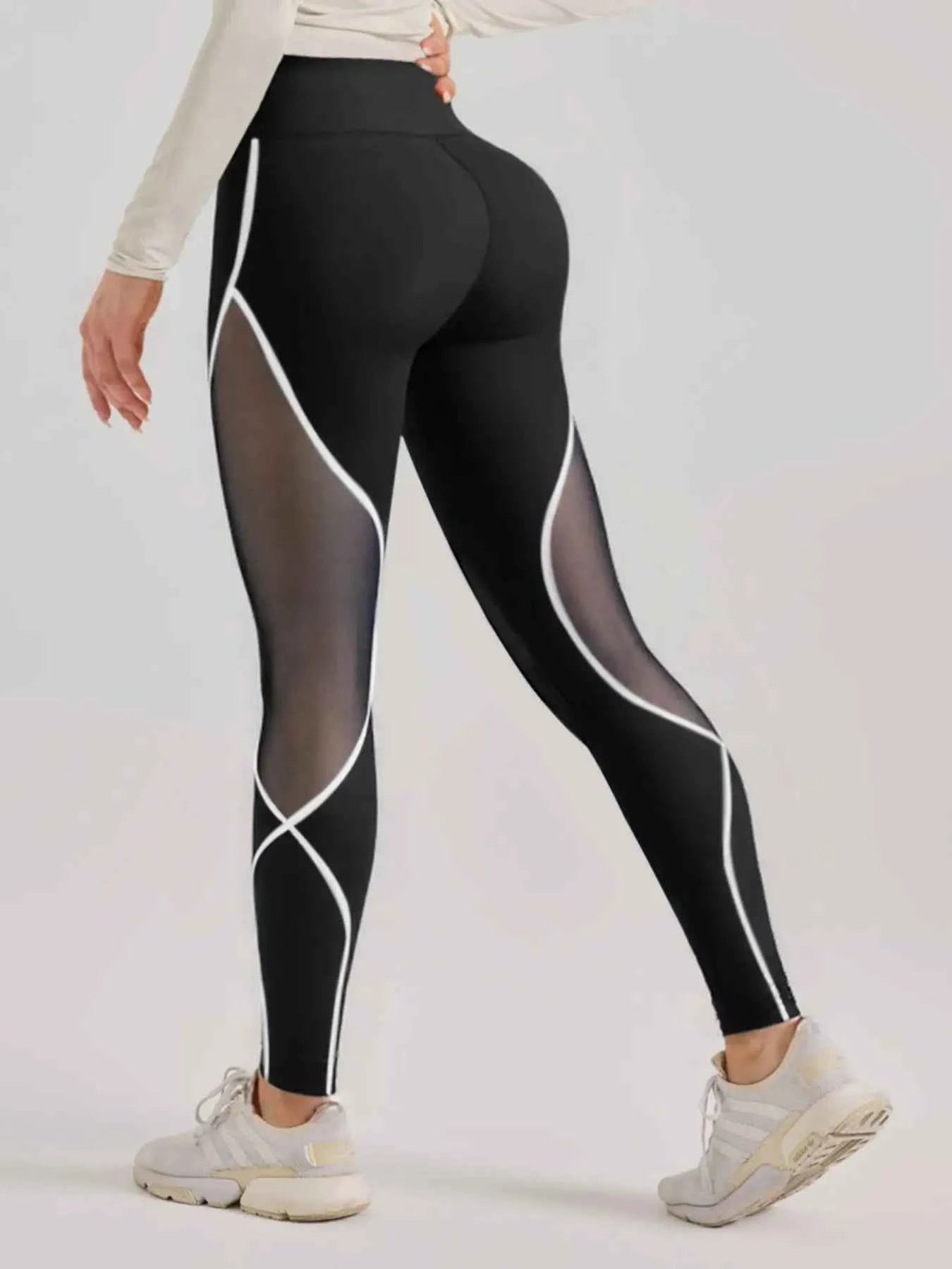 Women's Patchwork Side Mesh Sports Leggings, High Waist Yoga Leggings, Ladies Sportswear for Indoor Outdoor Wear