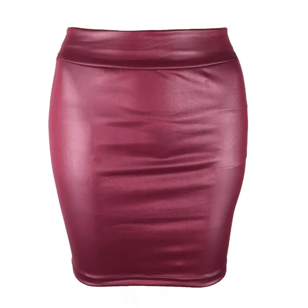 Women Mini Skirt Faux Leather High Waist Solid Color Slim Fit Skinny Matte Cozy Commuter Bodycon Skirt Sexy Streetwear