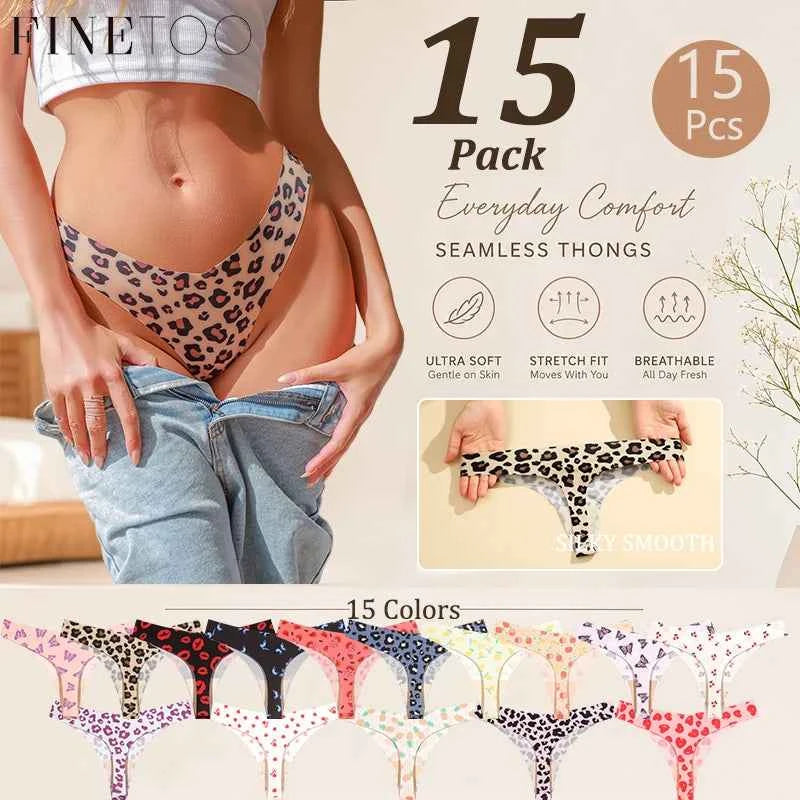 FINETOO 15-Pack Women's Seamless Thongs – Ice Silk, Low Rise G-String Underwear