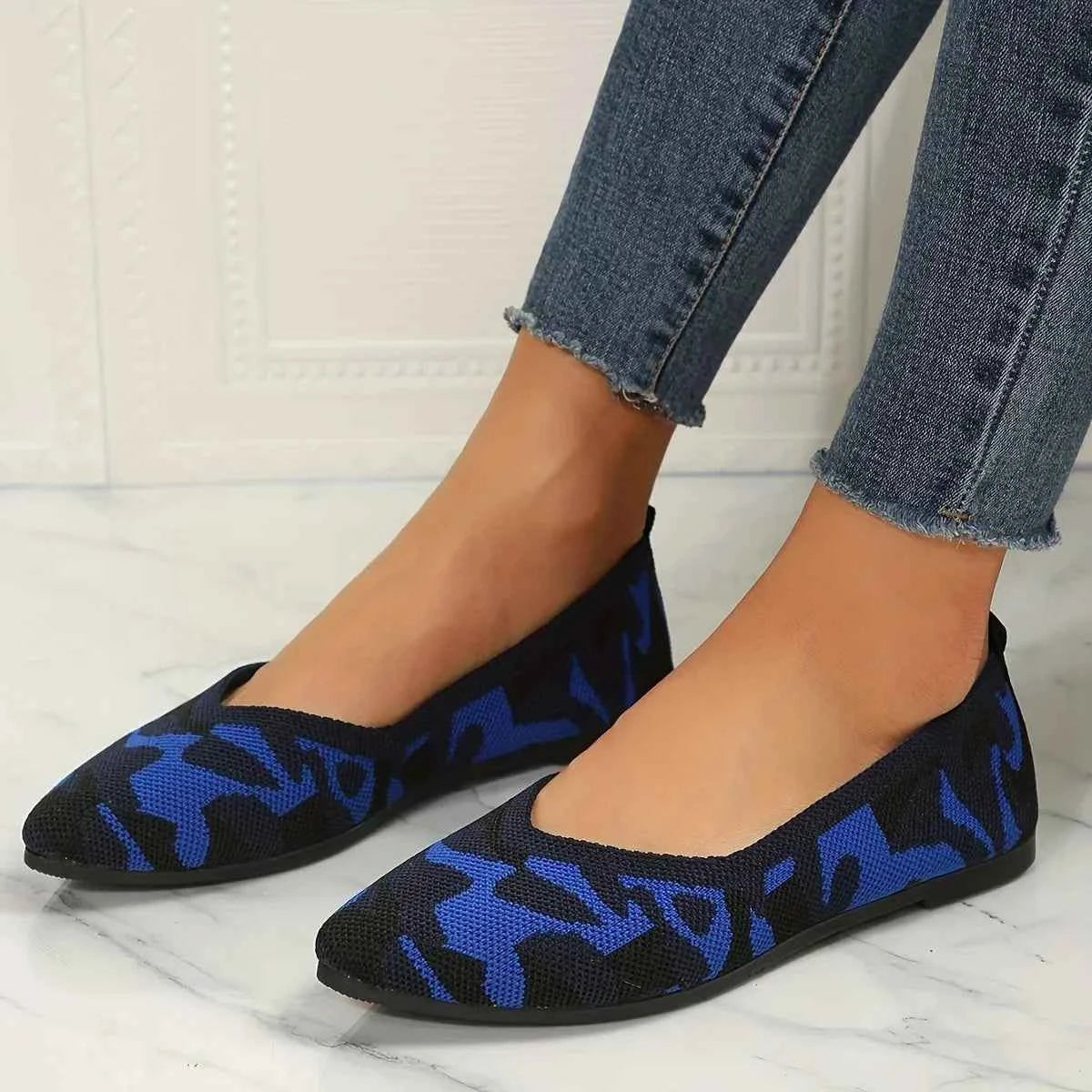 Women's Pointed Toe Ballet Flats — Knit Slip-On Loafers for Casual & Everyday Wear