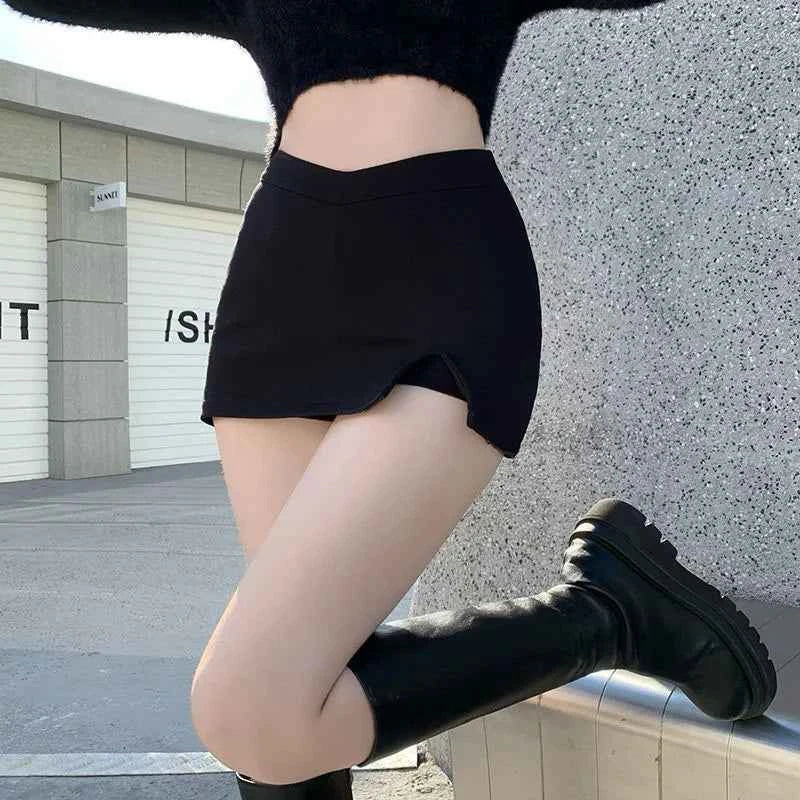 Black High Waist Split Mini Skirt – Slim A-Line Slit Skirt for Women | Streetwear & Party