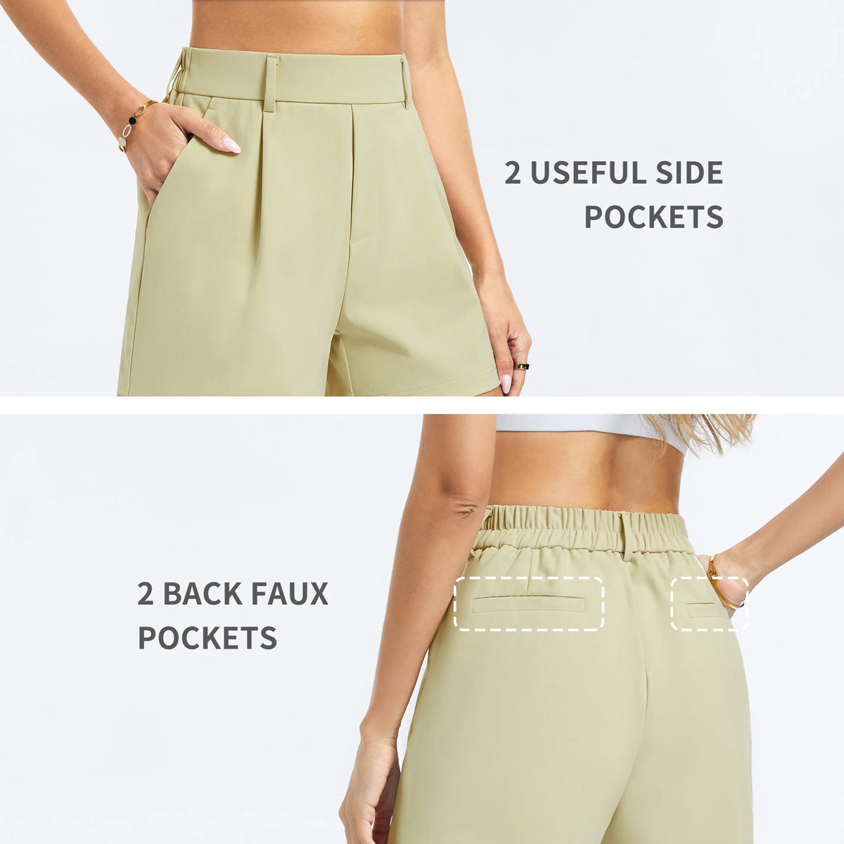 The Gym People Women's Dressy Shorts with Pockets | Elastic Waist Lounge & Work Shorts