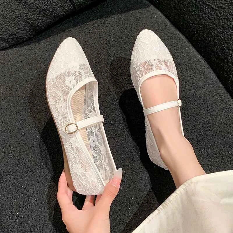Women's Bow Ballet Flats — Sweet Hollow Slip-On Pointed Toe Shoes for Summer