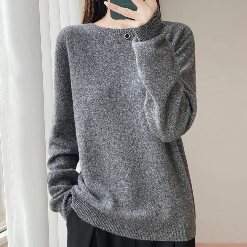 Women Cashmere Sweater 100% Merino Wool Pullover Autumn Winter O-Neck Jumper Basic Casual Knitwear Tops Solid Color Clothing