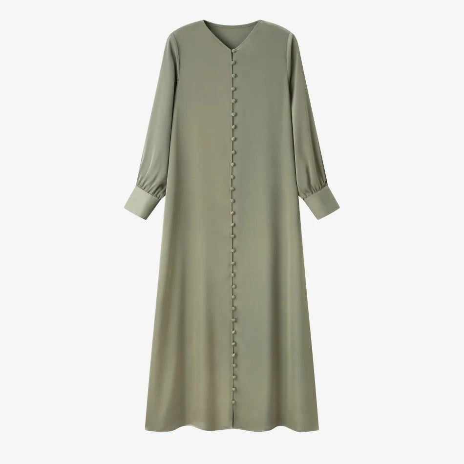Satin Button Dress — Lightweight Comfortable Dressy Women’s Wear