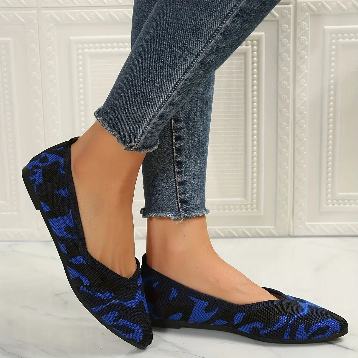 Women's Pointed Toe Ballet Flats — Knit Slip-On Loafers for Casual & Everyday Wear