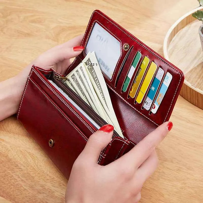 Women's Luxury Long Wallet – PU Leather Purse with Card Holder & Zip Coin Pocket