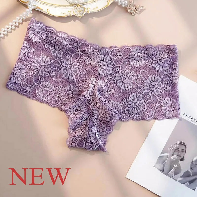 Sexy Lace Mid Rise Breathable Panties Summer Comfort Women Lingerie Elastic Comfortable Underwear Solid Color Casual Home Briefs