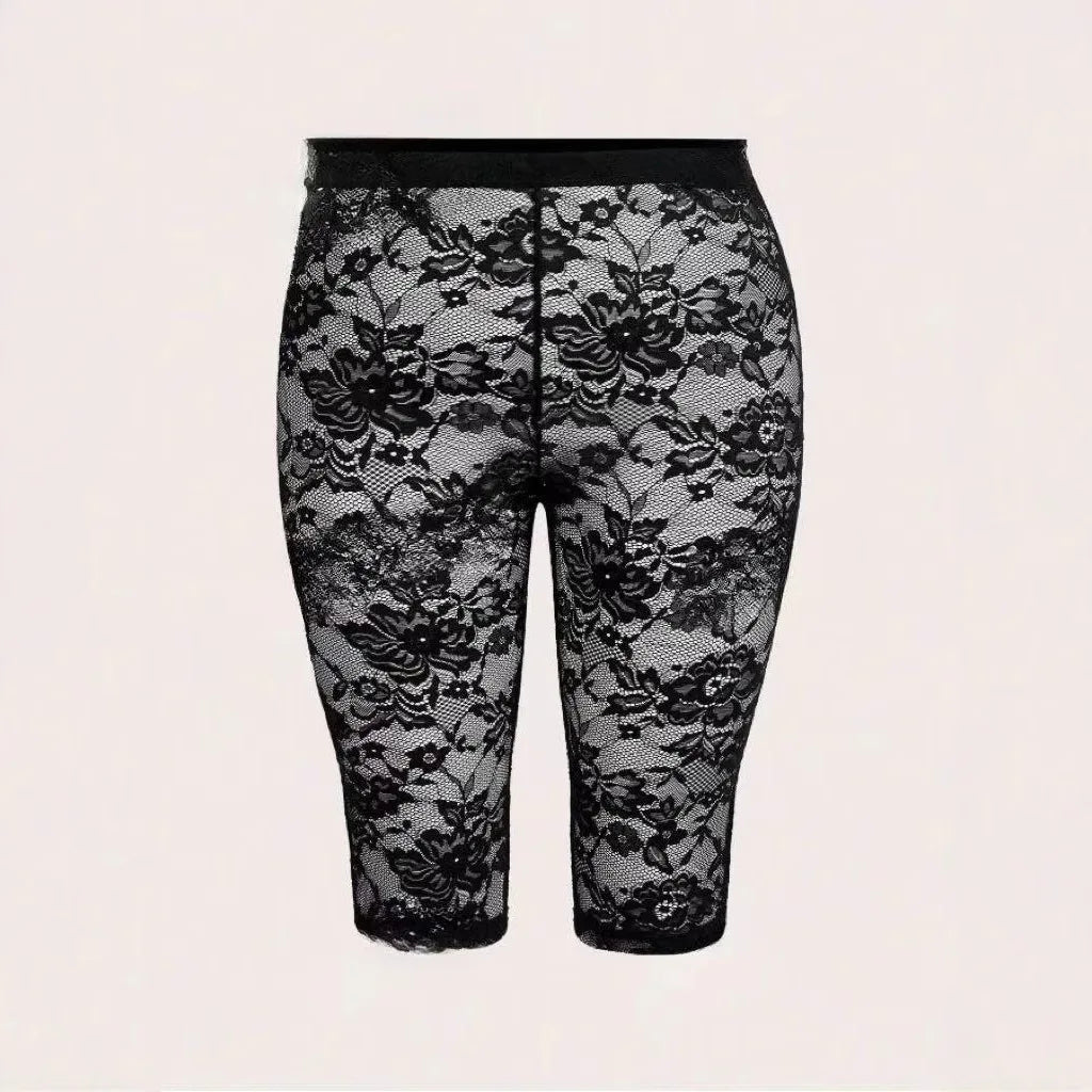 Black Lace Leggings for Women – High-Waisted Sheer Cropped Trousers